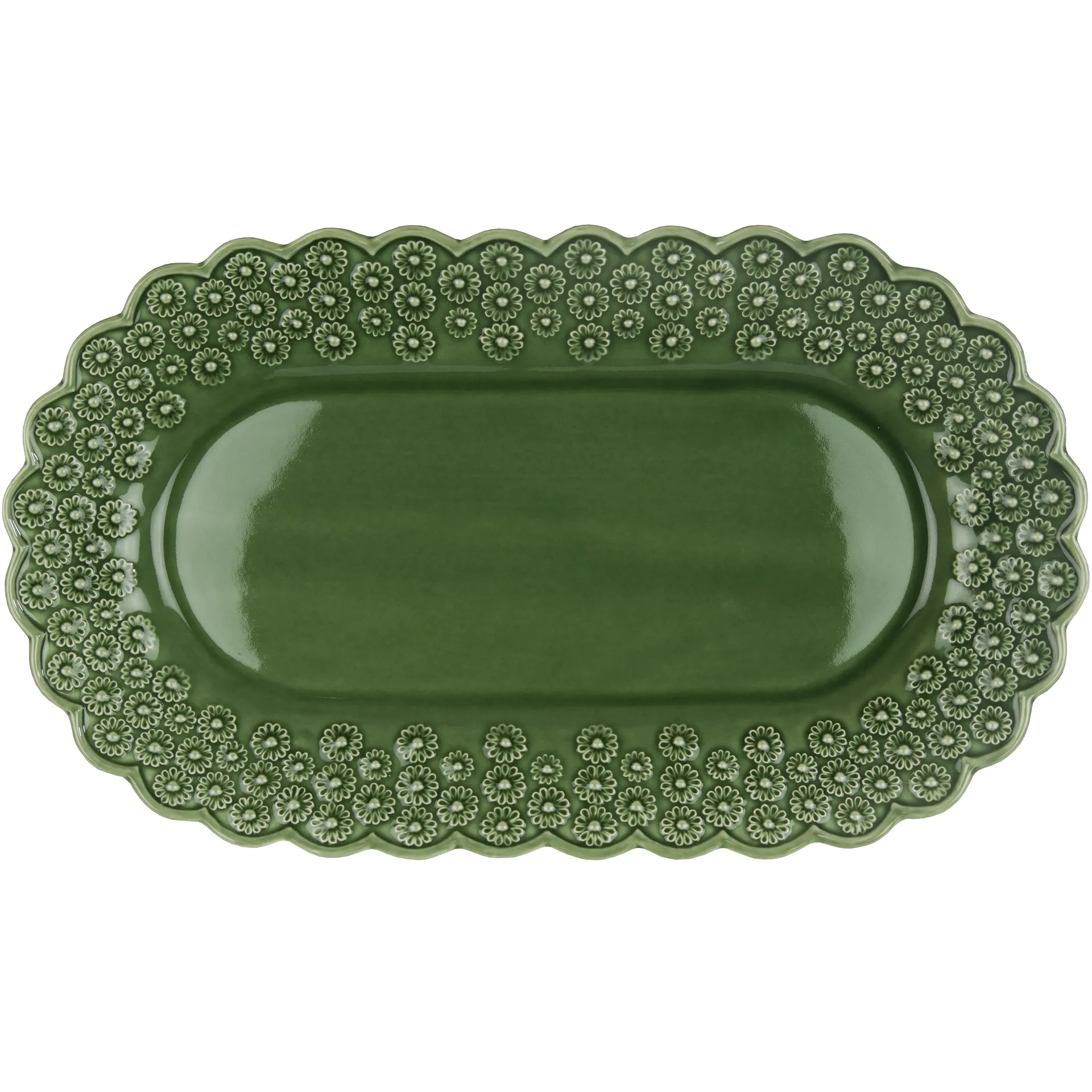 Ditsy oval serving saucer, forest (darkgreen) PotteryJo