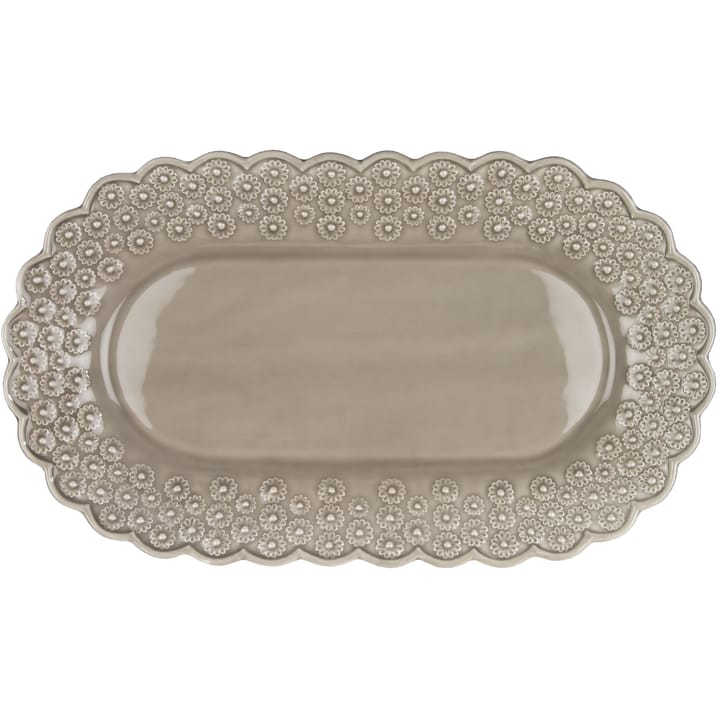 Ditsy oval serving saucer - greige (beige) - PotteryJo