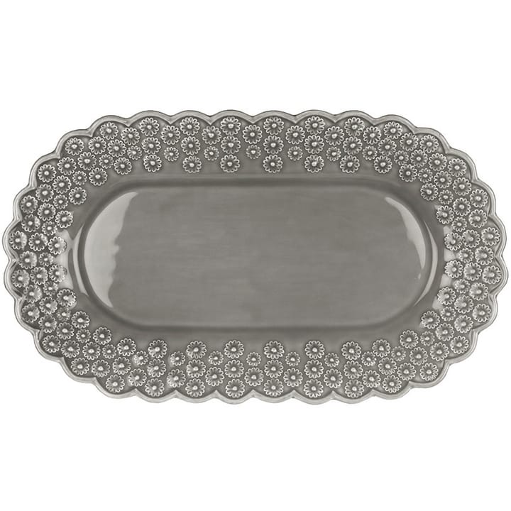 Ditsy oval serving saucer - soft grey (grey) - PotteryJo
