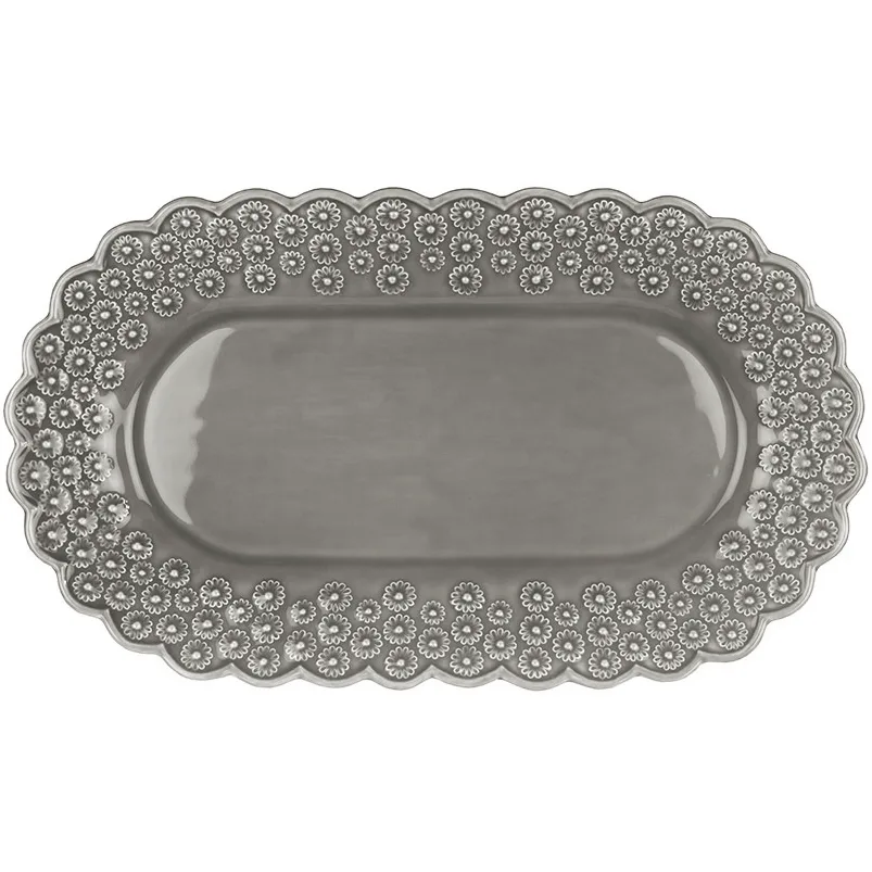 Ditsy oval serving saucer, soft grey (grey) PotteryJo