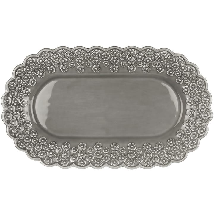 Ditsy oval serving saucer, soft grey (grey) PotteryJo