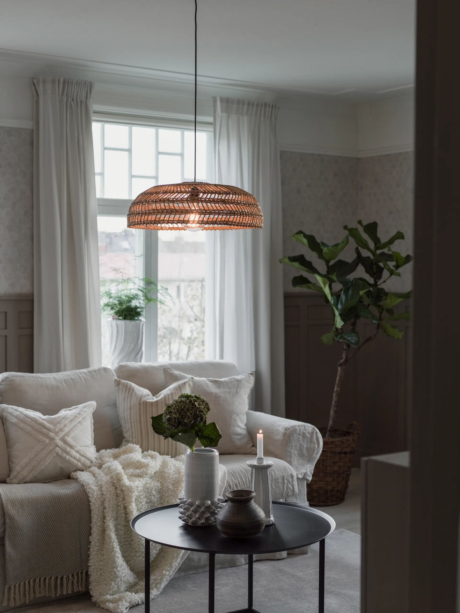 Denise ceiling lamp rattan, Ø46 cm PR Home