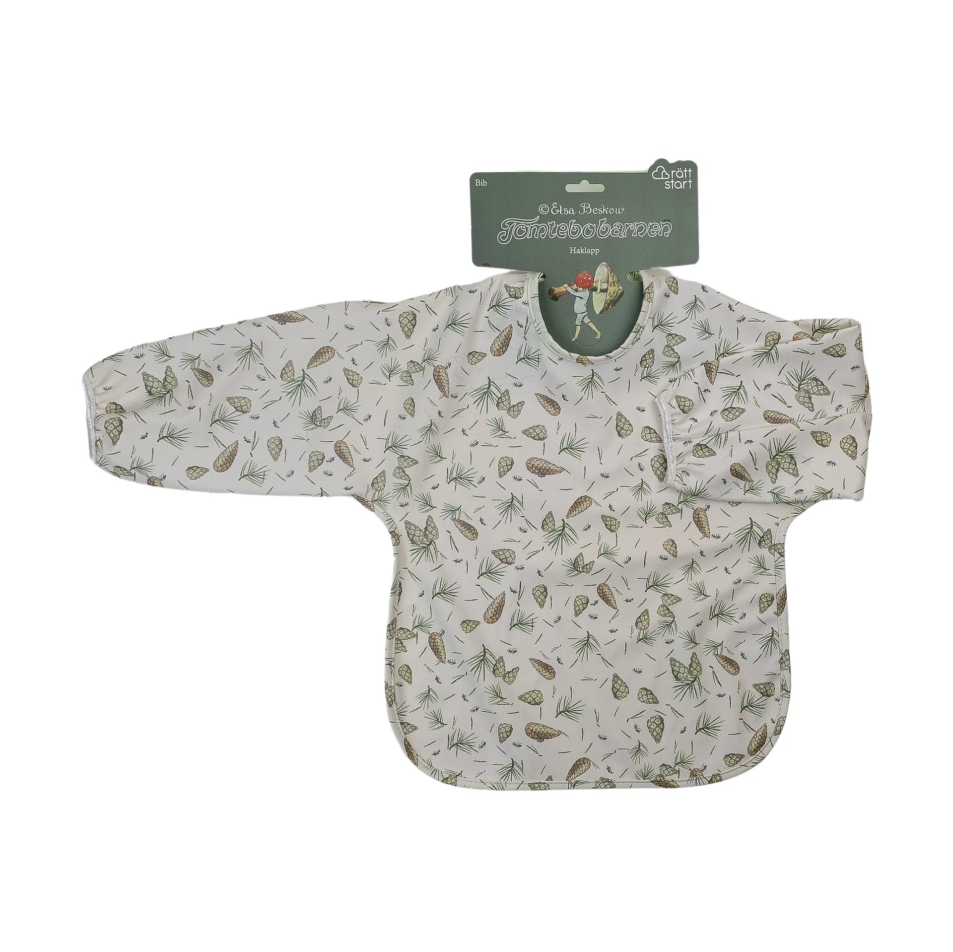 Elsa Beskow Tomtebobarnen bib with sleeve, Green Rätt Start