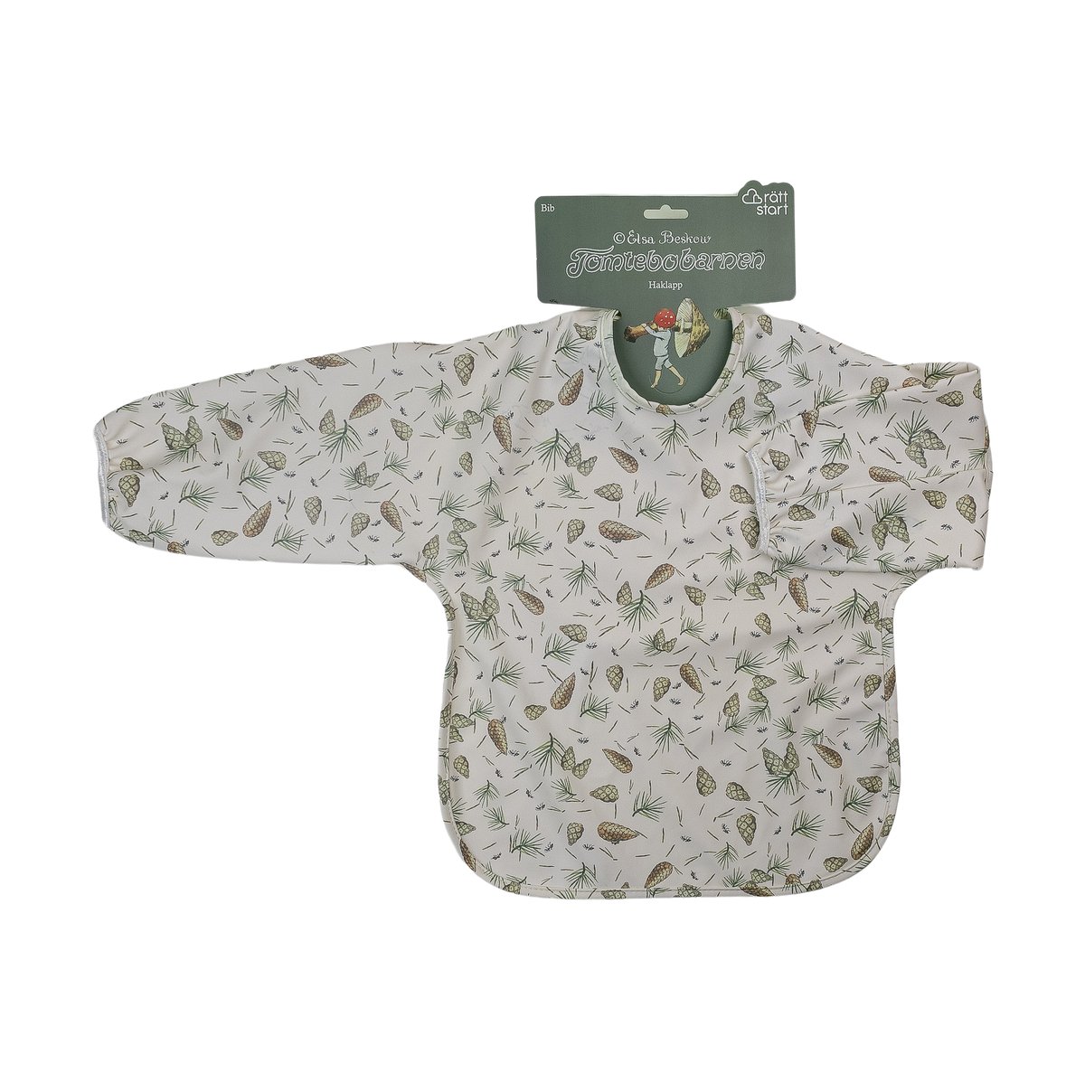 Rätt Start Elsa Beskow Tomtebobarnen bib with sleeve Green