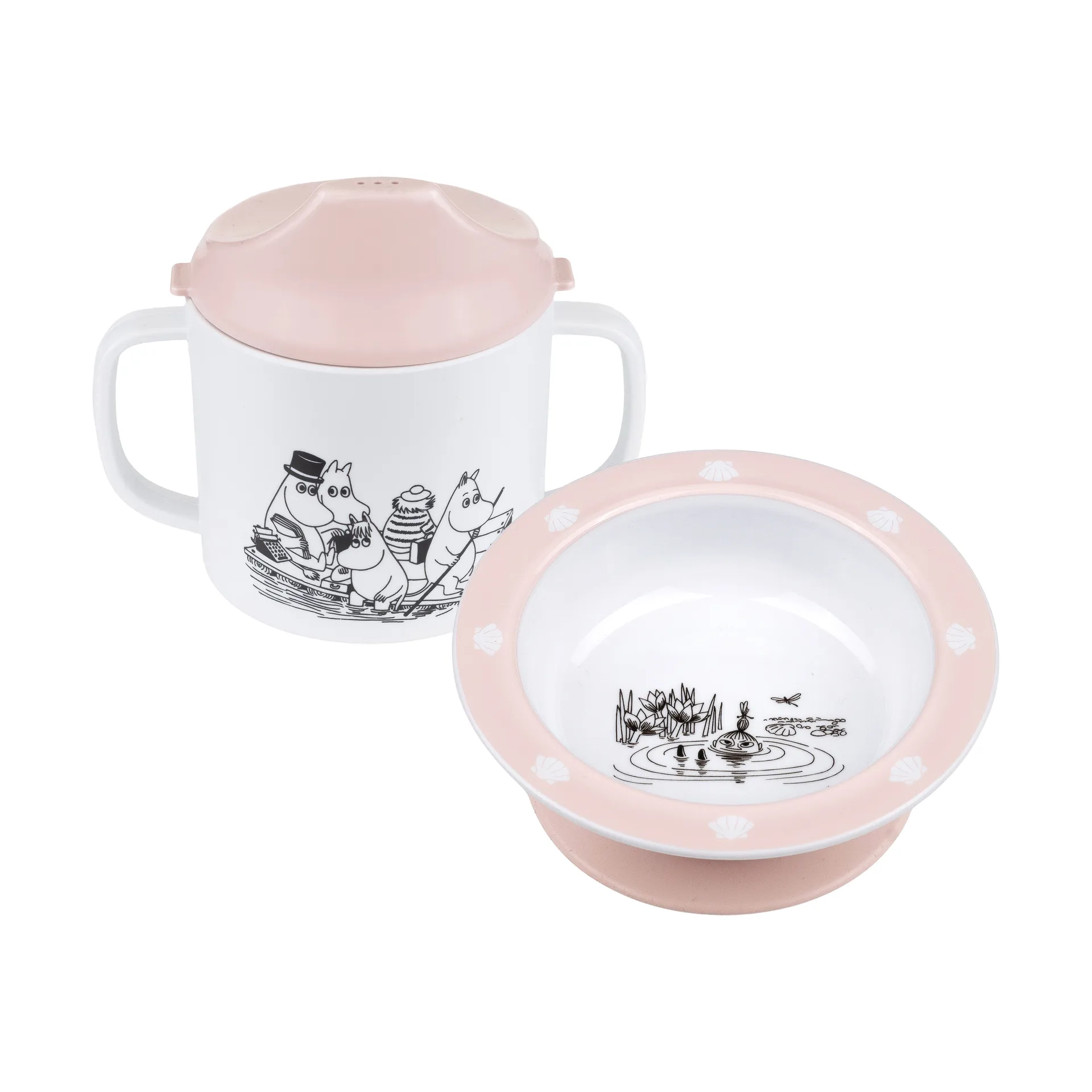 Moomin Water & Bath sippy cup & suction cup plate, Pink Rätt Start