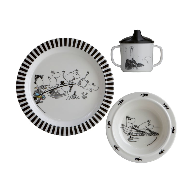 Rätt Start Mumin Water & Bath children"s dinnerware set 3 pieces Black-white