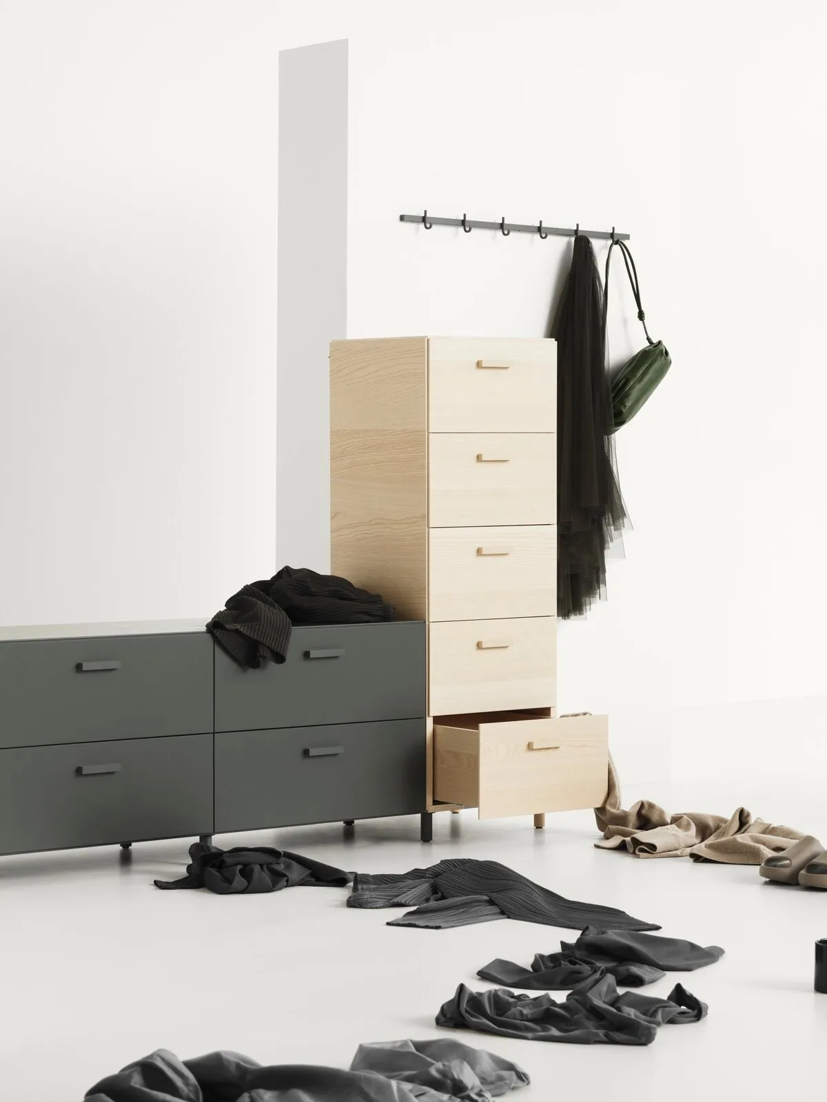Relief high dresser with legs 41x115 cm ash,  Relief