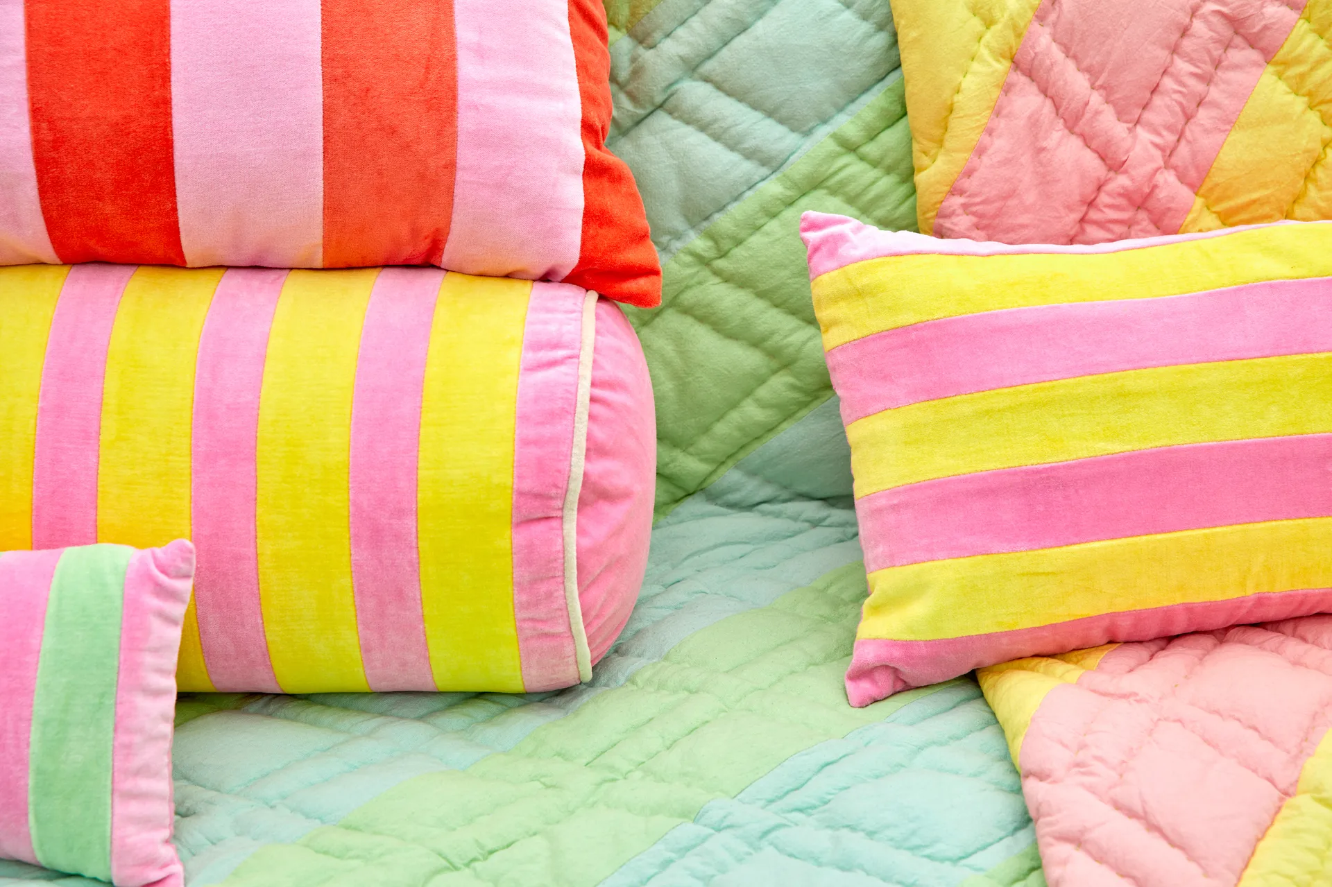 Rice bolster cushion 25x60 cm, Pink-yellow RICE