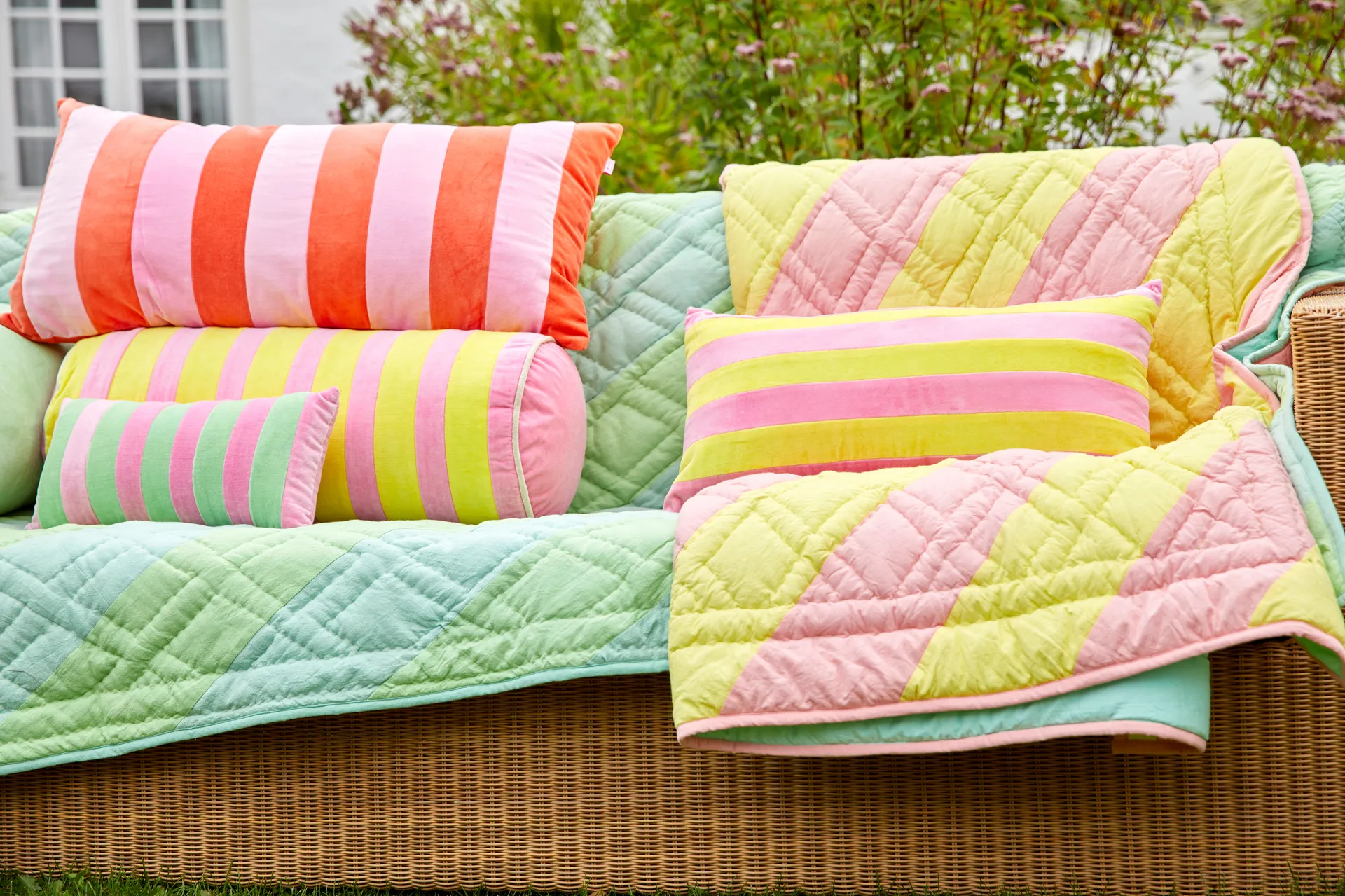 Rice bolster cushion 25x60 cm, Pink-yellow RICE