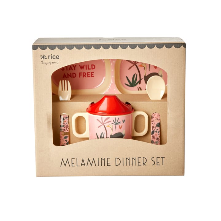 Rice children's dinnerware Jungle animals 4 pieces - red-pink - RICE