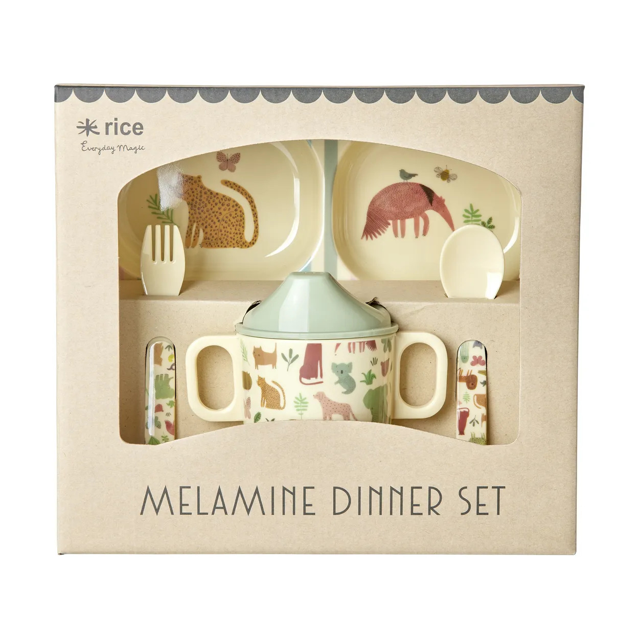 Rice children's dinnerware set 4 pieces Sweet Jungle Print-Cream