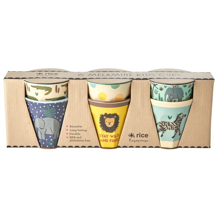 Rice children's mug Jungle animals 6-pack - blue-multi - RICE