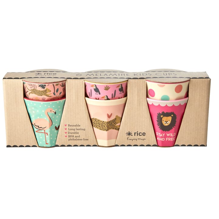 Rice children's mug Jungle animals 6-pack - pink-multi - RICE