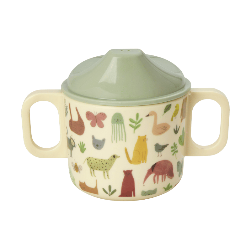 RICE Rice children"s mug with two handles 20 cl Sweet Jungle Print-Cream