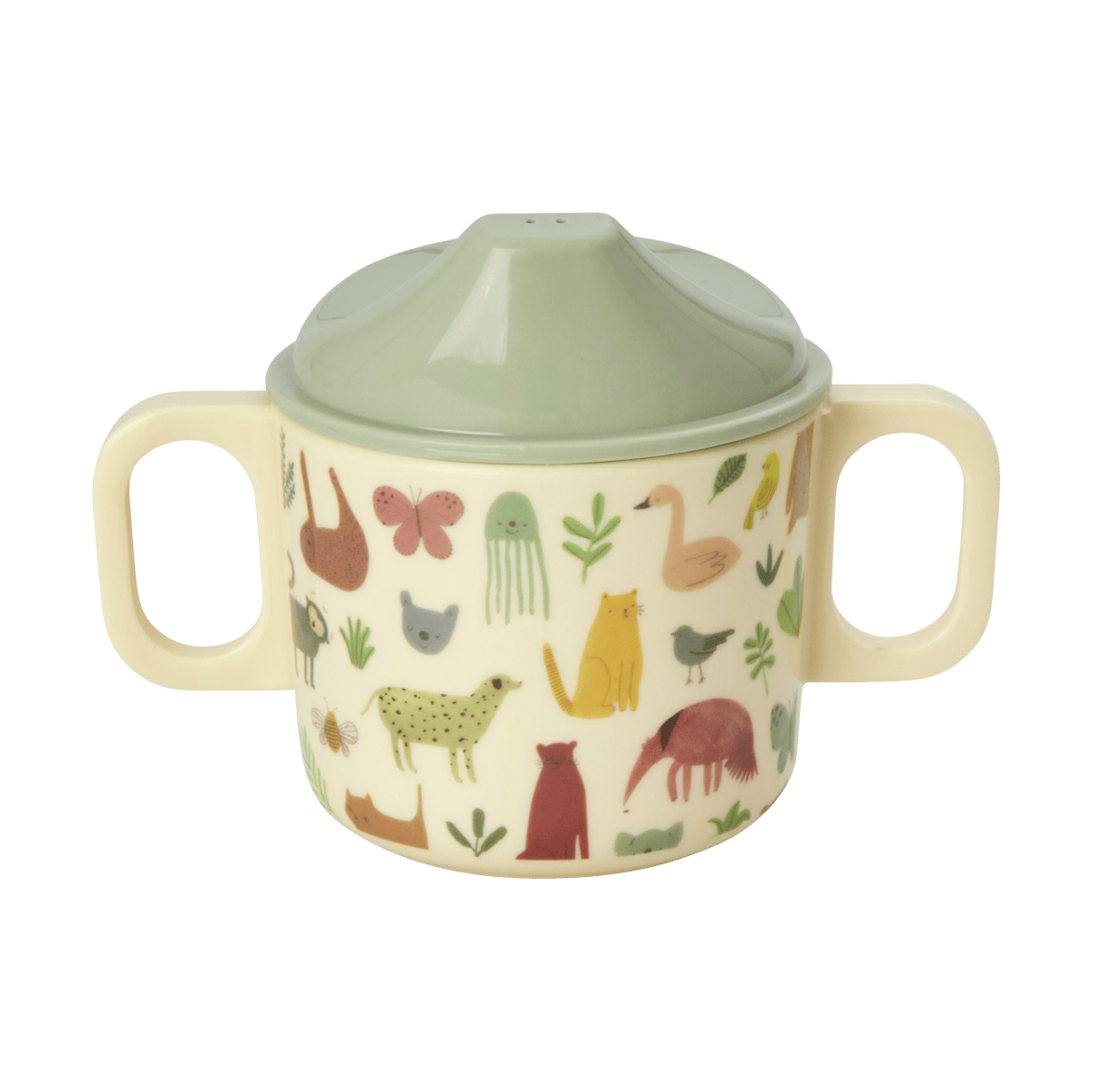 RICE Rice children"s mug with two handles 20 cl Sweet Jungle Print-Cream
