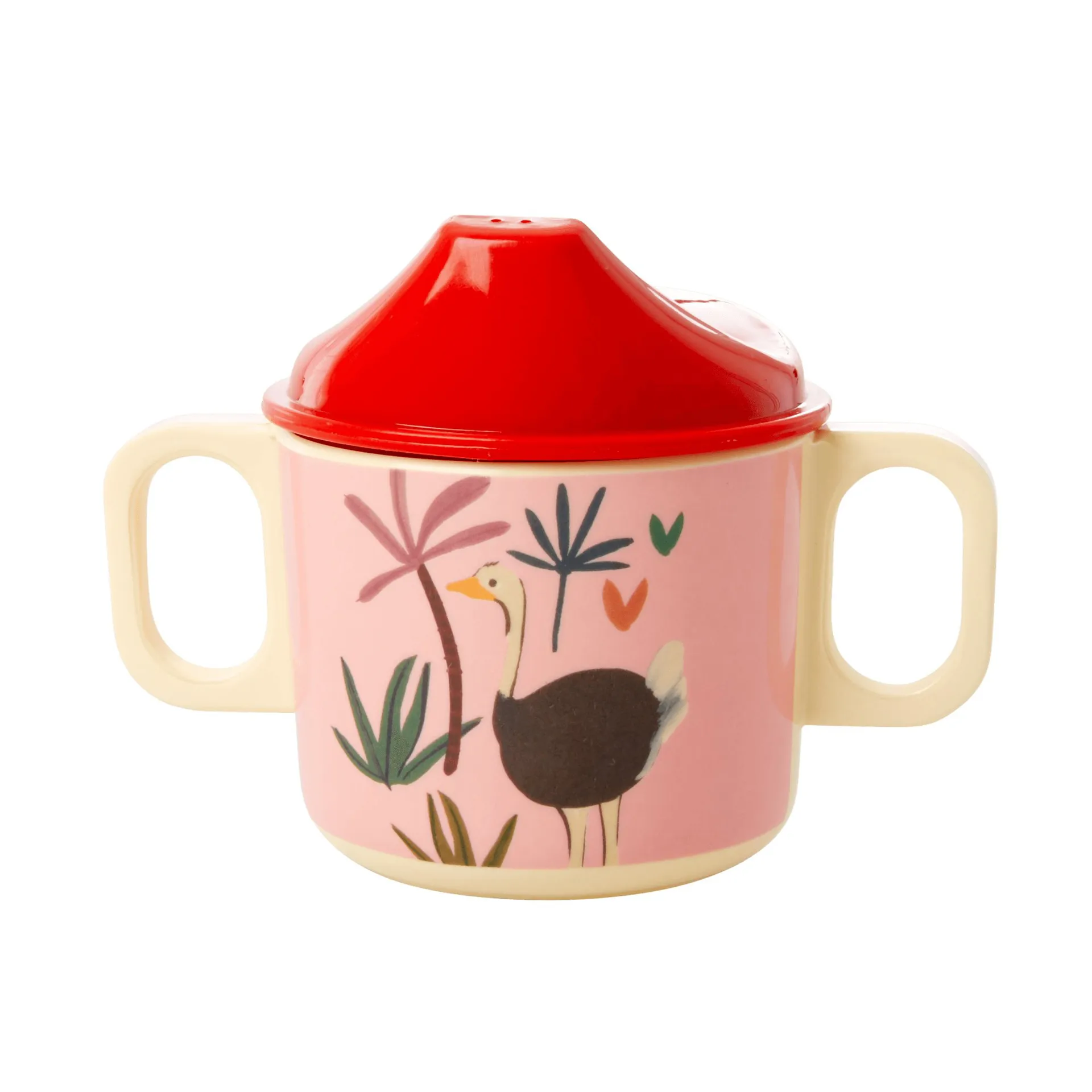 Rice children's mug with two handles Jungle animals, red-pink RICE