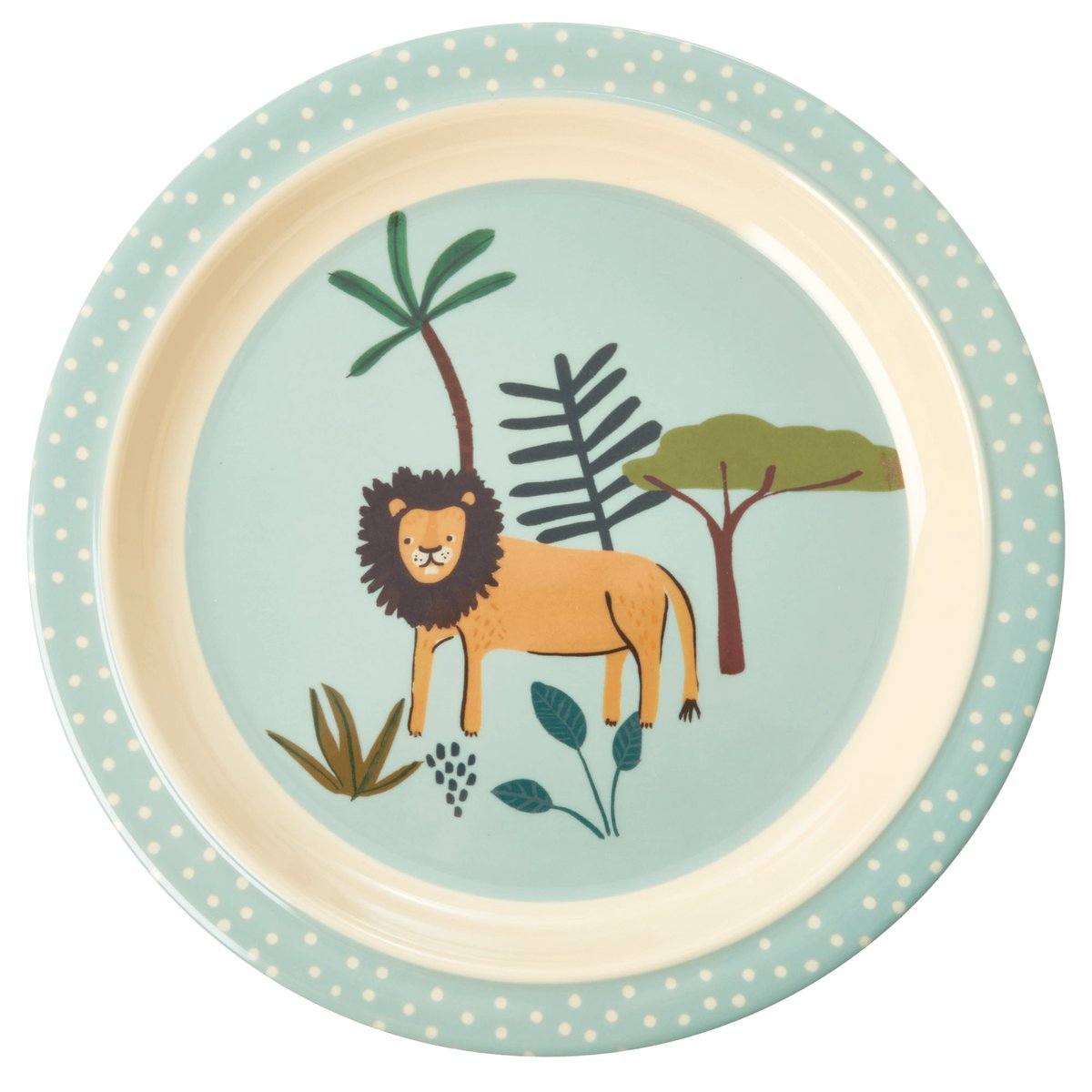 Rice children's plate Jungle animals blue-multi | Scandinavian Design | Children's tableware | Blue