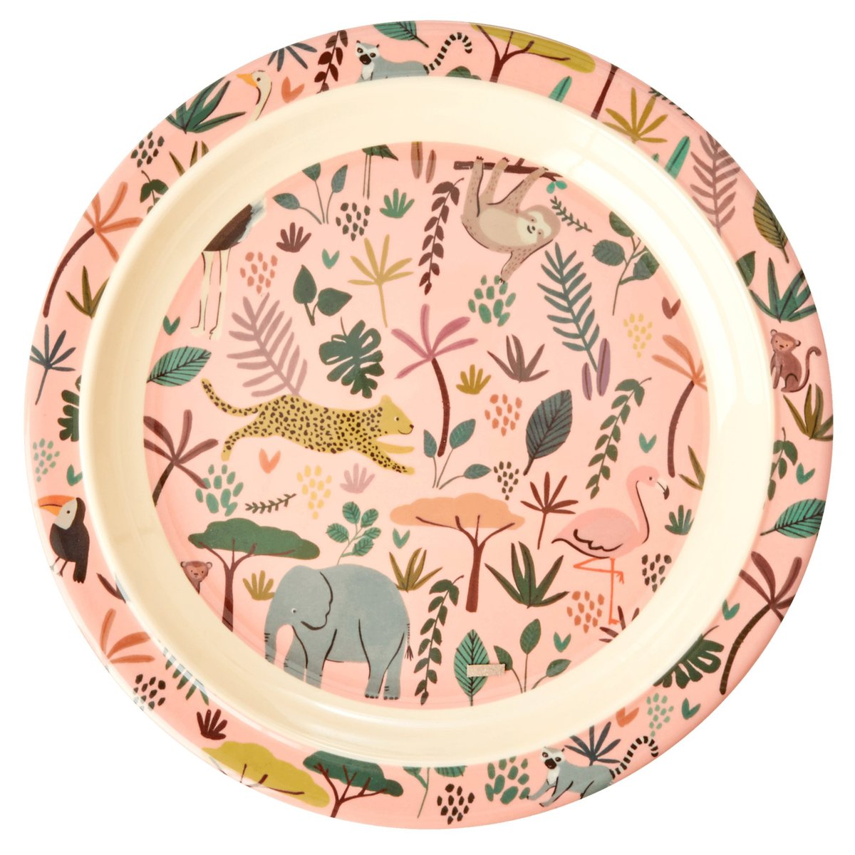 Rice children's plate Jungle animals coral-multi | Scandinavian Design | Children's tableware | Pink