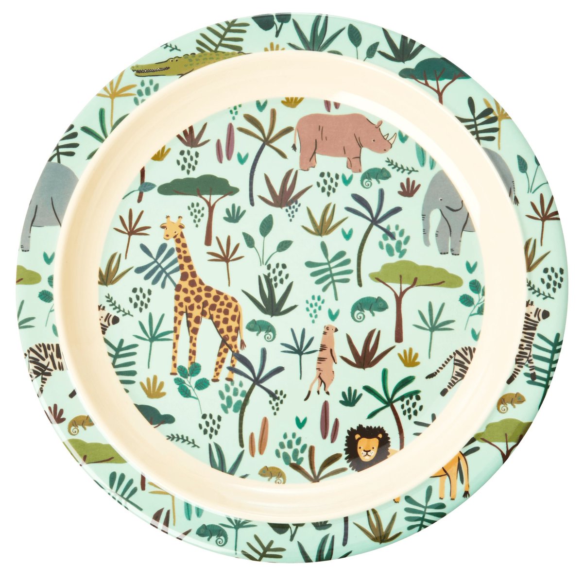 Rice children's plate Jungle animals green-multi | Scandinavian Design | Children's tableware | Green