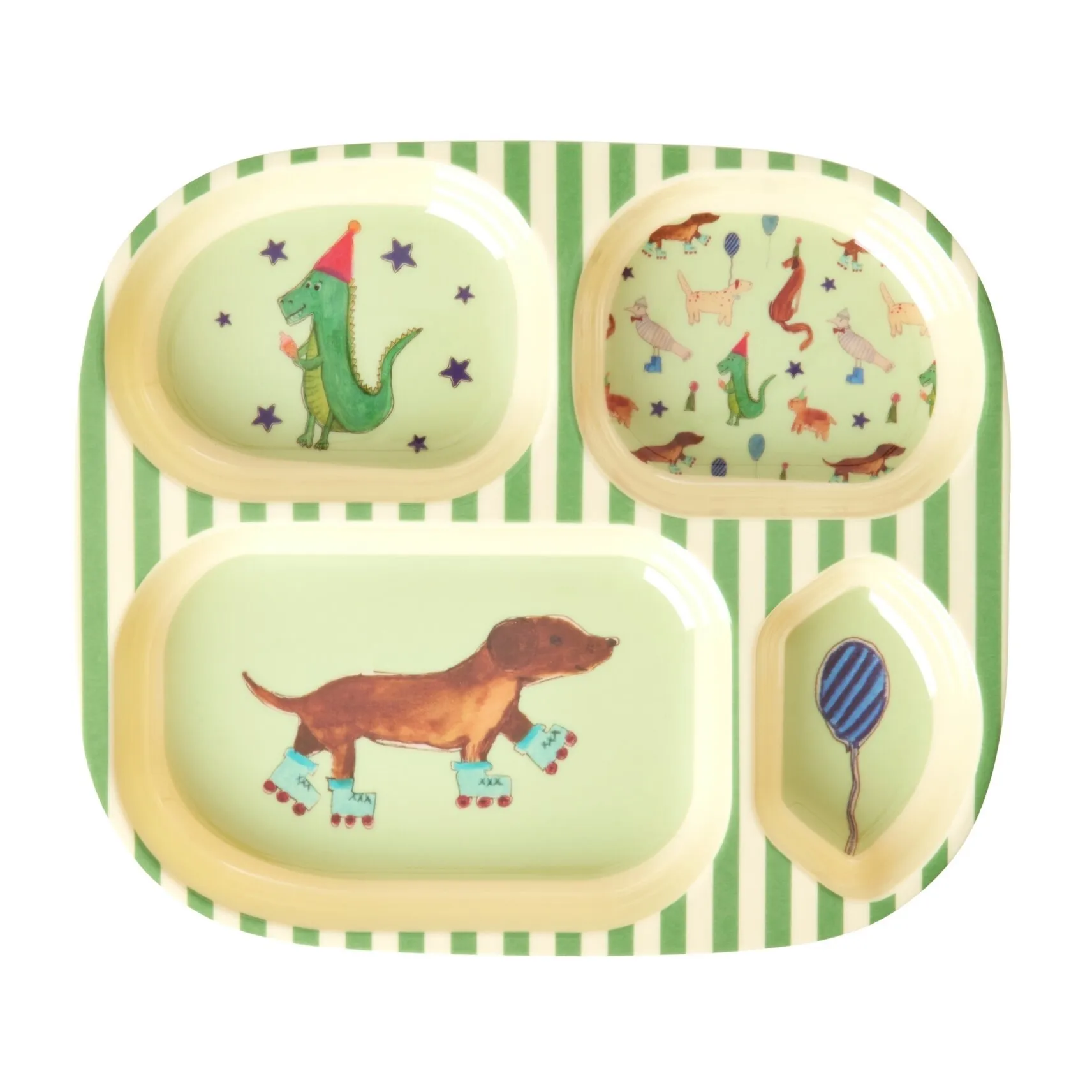 Rice children's plate melamine 4 compartments, Animal print-green RICE