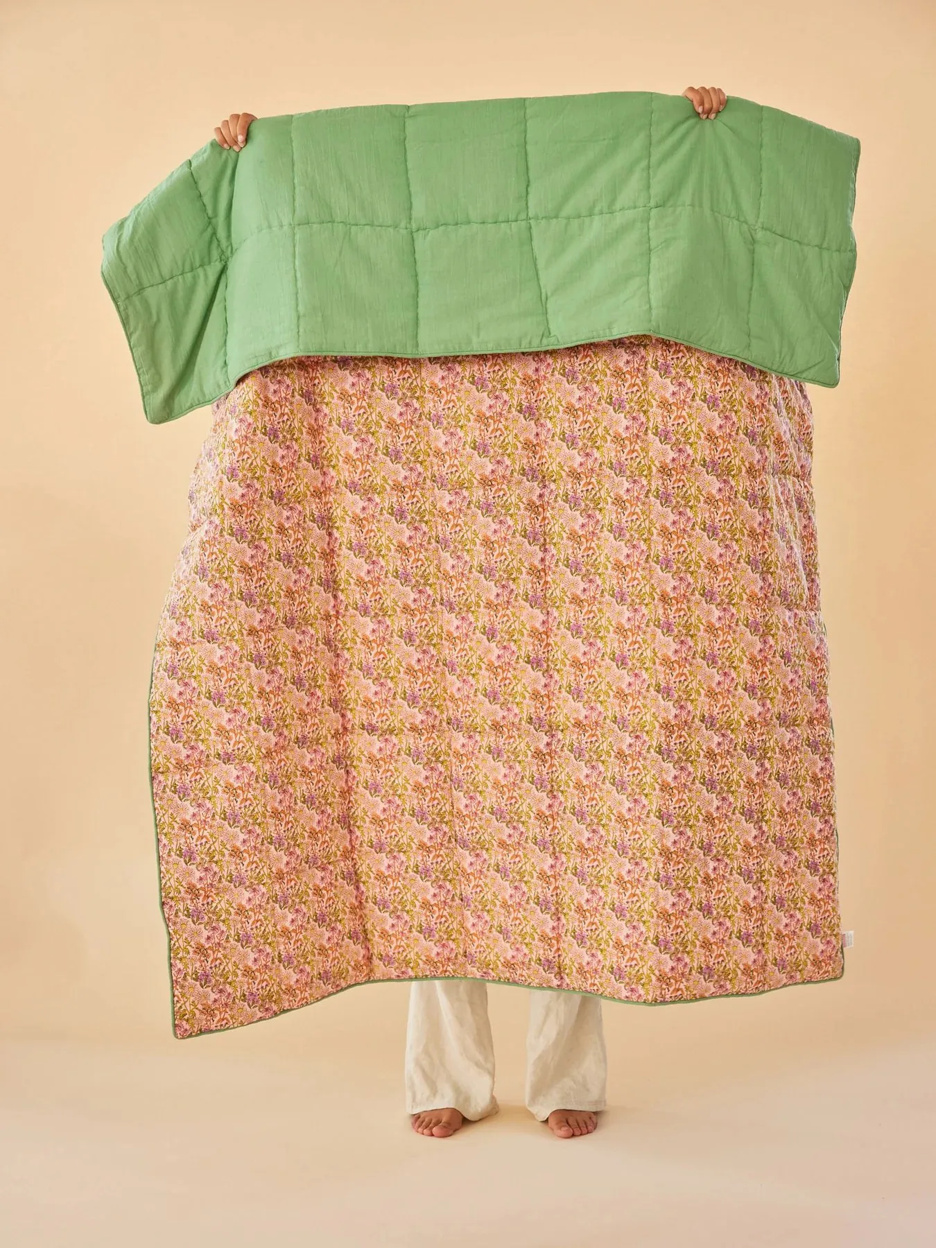 Rice cotton throw flowers 140x200 cm, Multi-green RICE