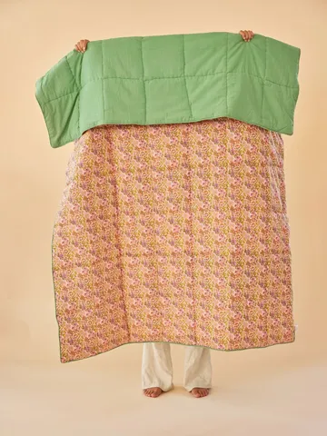 Rice cotton throw flowers 140x200 cm - Multi-green - RICE