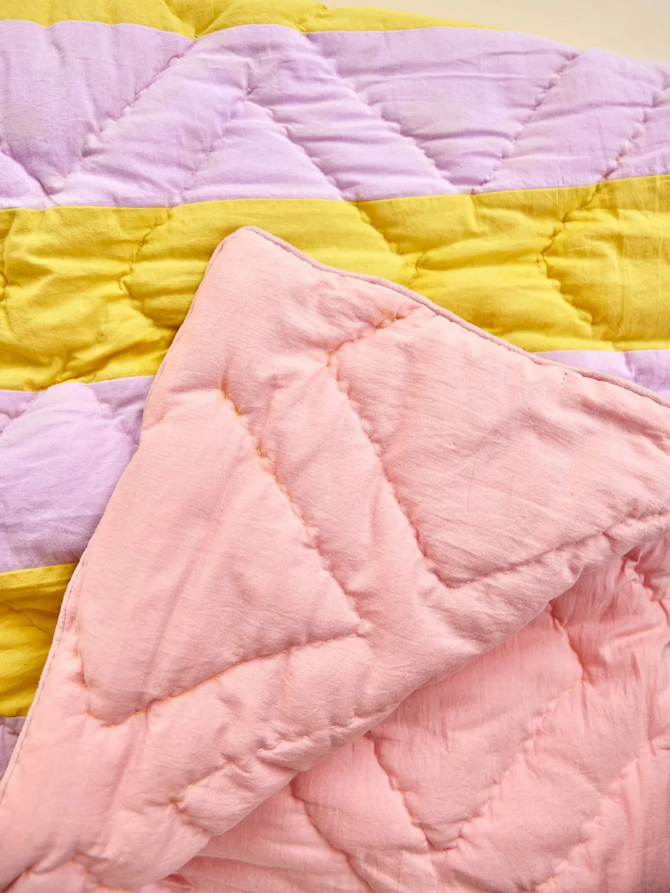 Rice cotton throw striped 140x200 cm, Yellow-lavender-pink RICE