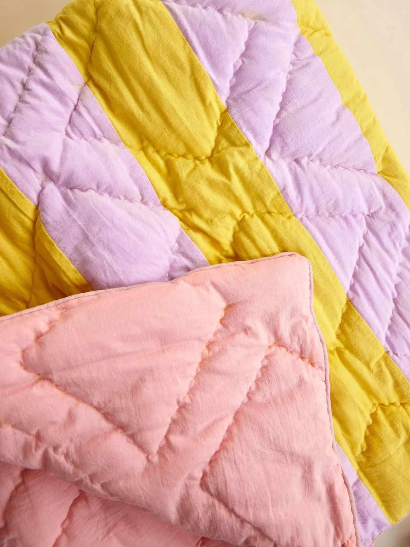 Rice cotton throw striped 140x200 cm, Yellow-lavender-pink RICE