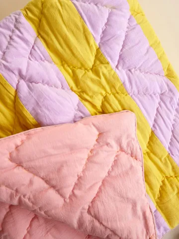 Rice cotton throw striped 140x200 cm - Yellow-lavender-pink - RICE