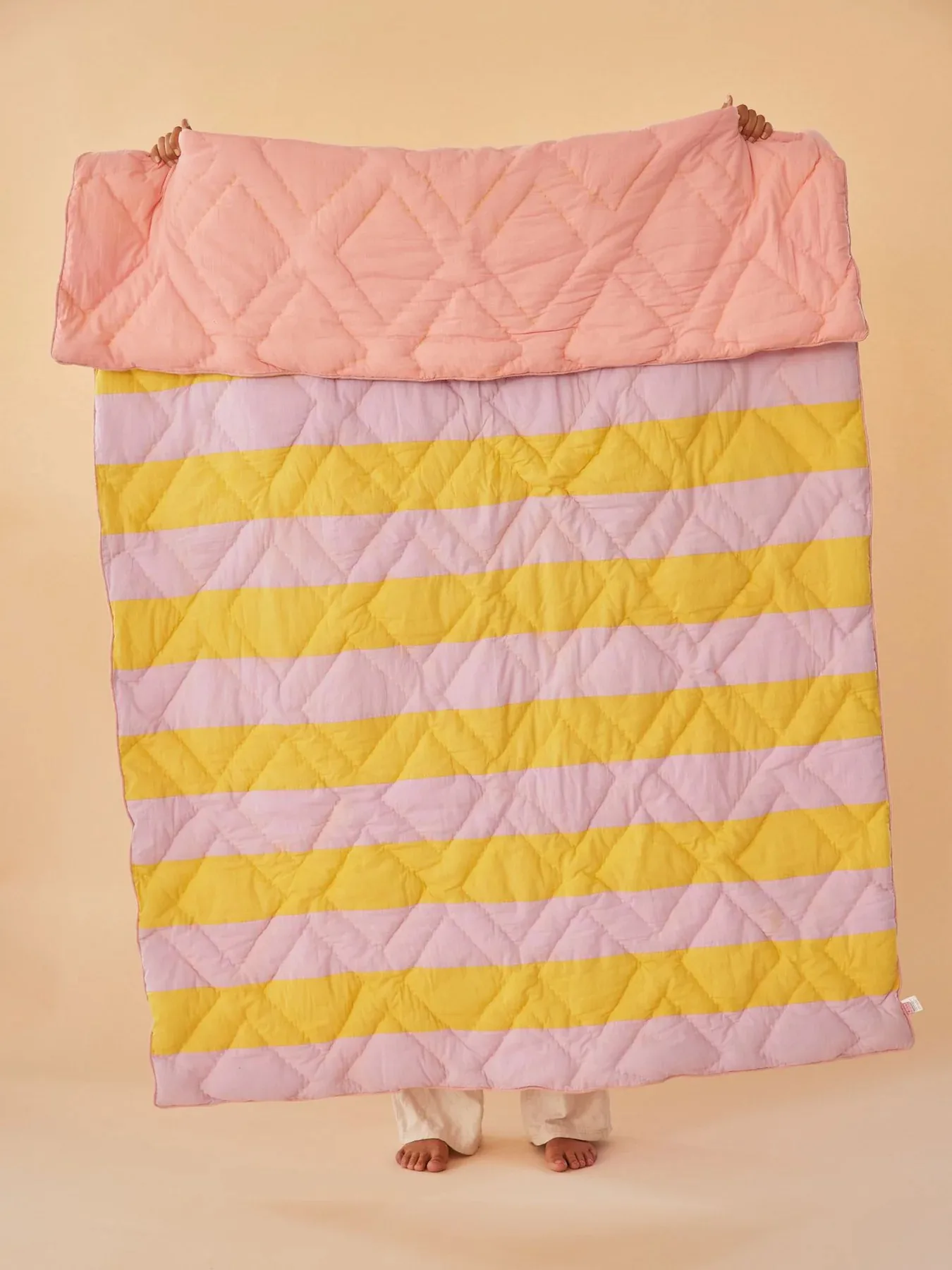 Rice cotton throw striped 140x200 cm, Yellow-lavender-pink RICE