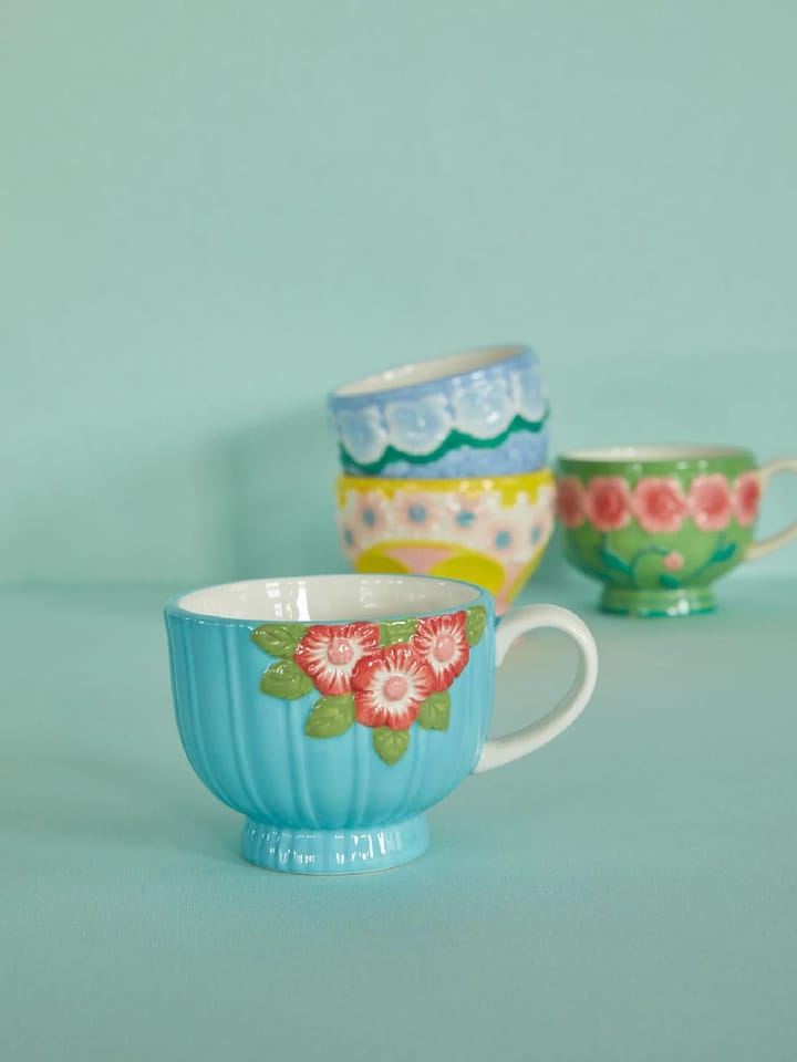Rice Embossed Flower ceramic mug 30 cl - Mint - RICE