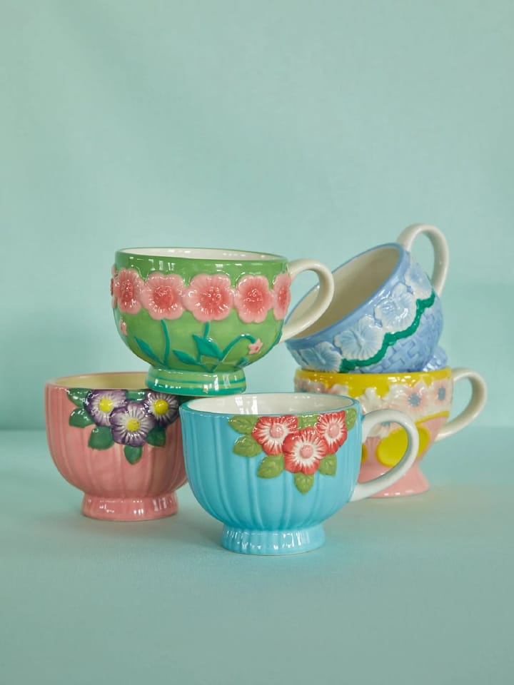 Rice Embossed Flower ceramic mug 30 cl - Mint - RICE