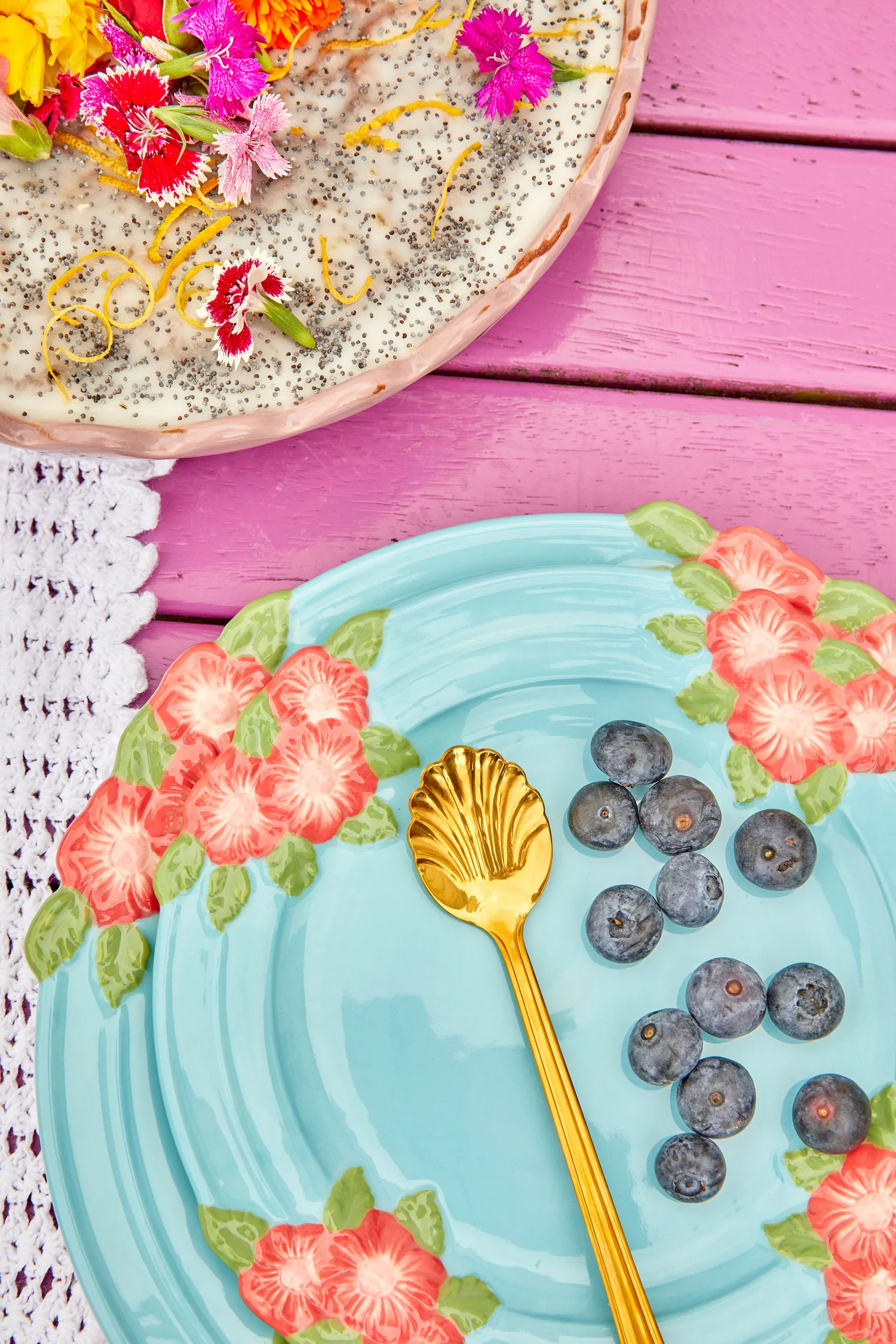 Rice Embossed Flower ceramic plate Ø25.5 cm, Mint RICE