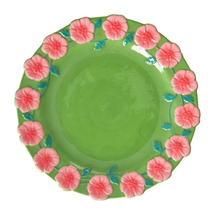 Rice Embossed Flower ceramic plate Ø25.5 cm - Sage green - RICE
