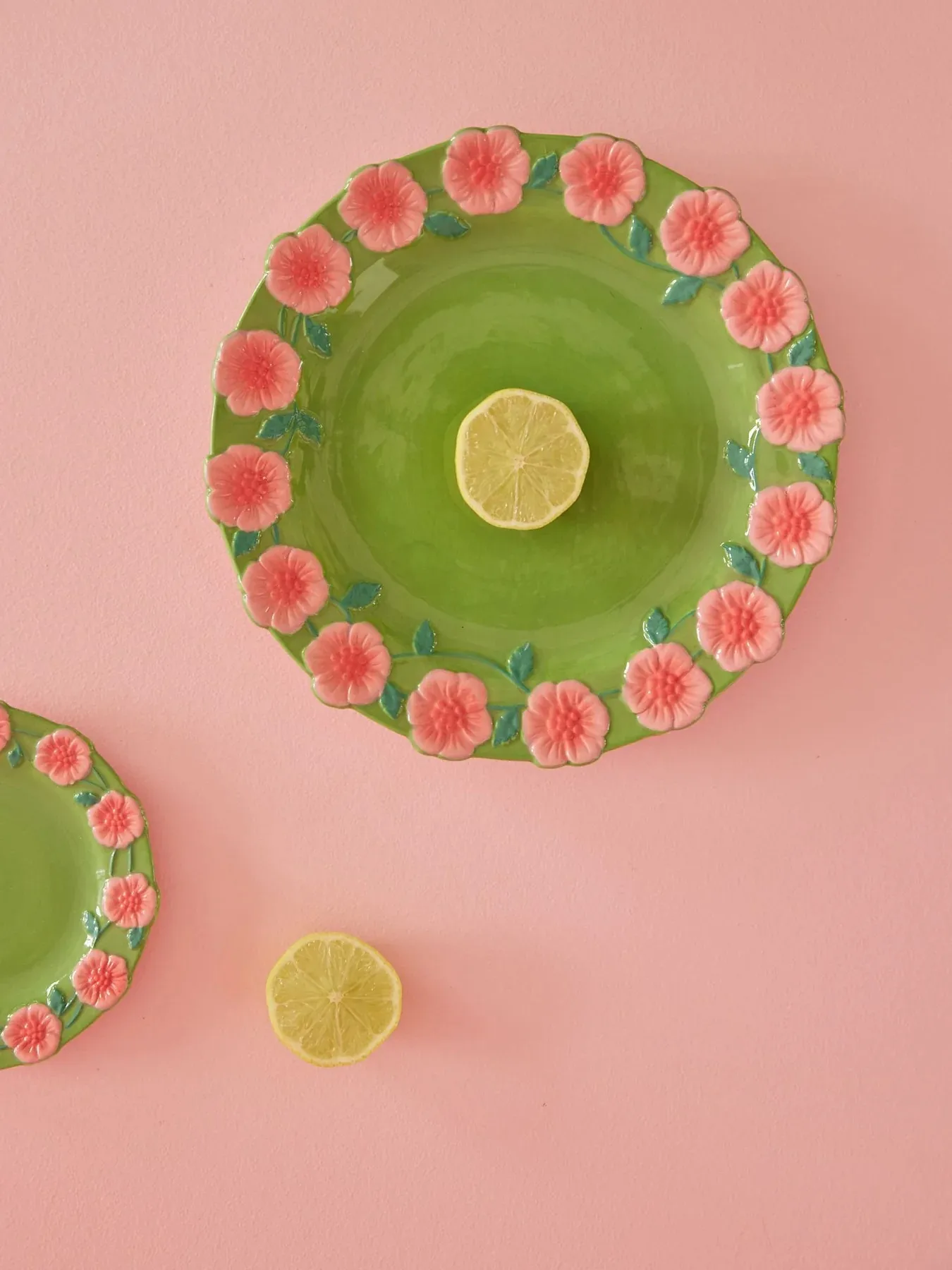 Rice Embossed Flower ceramic plate Ø25.5 cm, Sage green RICE