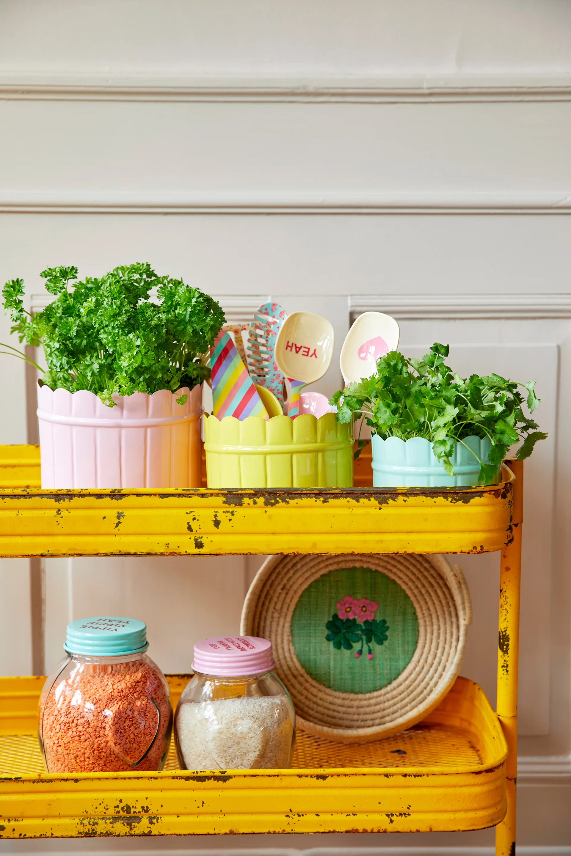 Rice glass jar with lid large 1.8 liter, Pink RICE