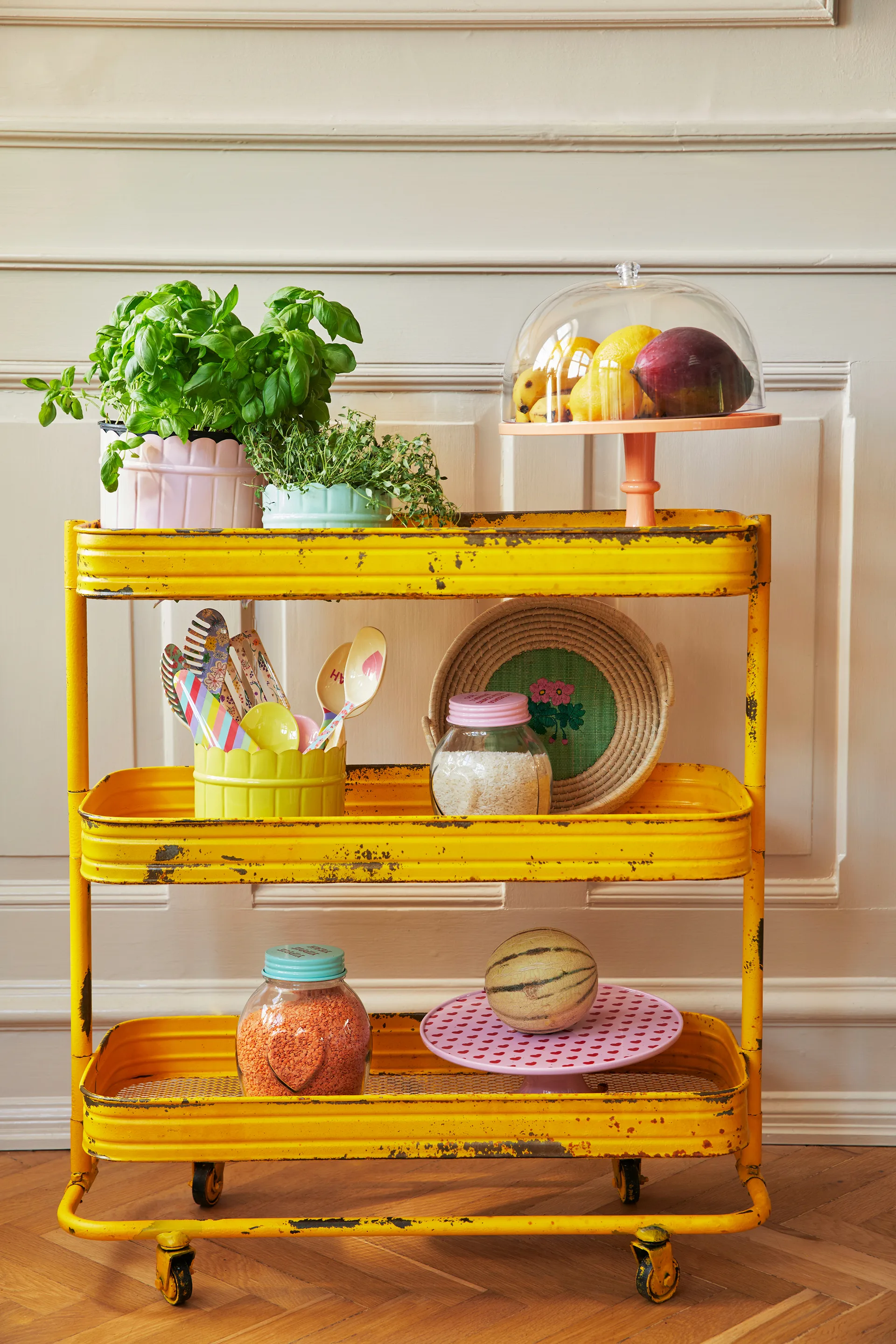 Rice glass jar with lid large 1.8 liter, Pink RICE