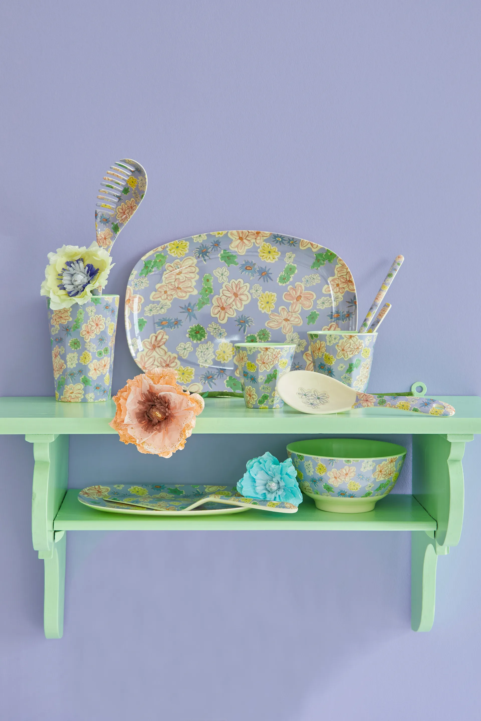 Rice melamine bowl medium, Flower painting RICE