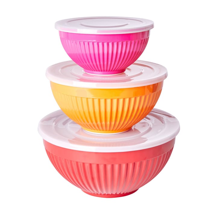 Rice melamine bowls with lid 3-pack - Red-tangerine-fuchsia - RICE