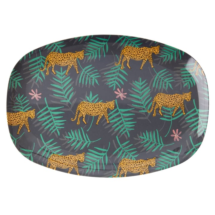 Rice melamine plate 22x30 cm - Leopard and leaves - RICE
