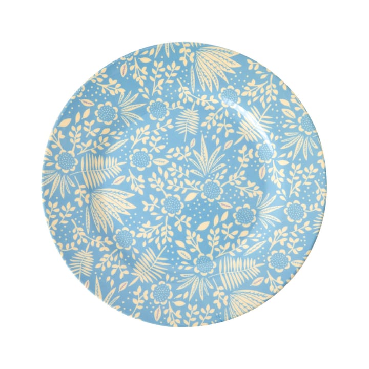 Rice melamine small plate 20 cm - blue fern and flower - RICE