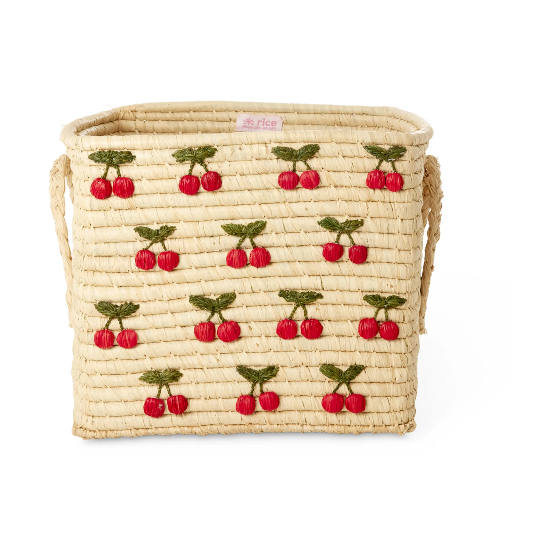 Rice raffia basket with handle 30x30 cm, Cherry RICE