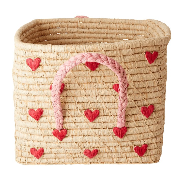 Rice raffia basket with handle 30x30 cm - Red hearts - RICE