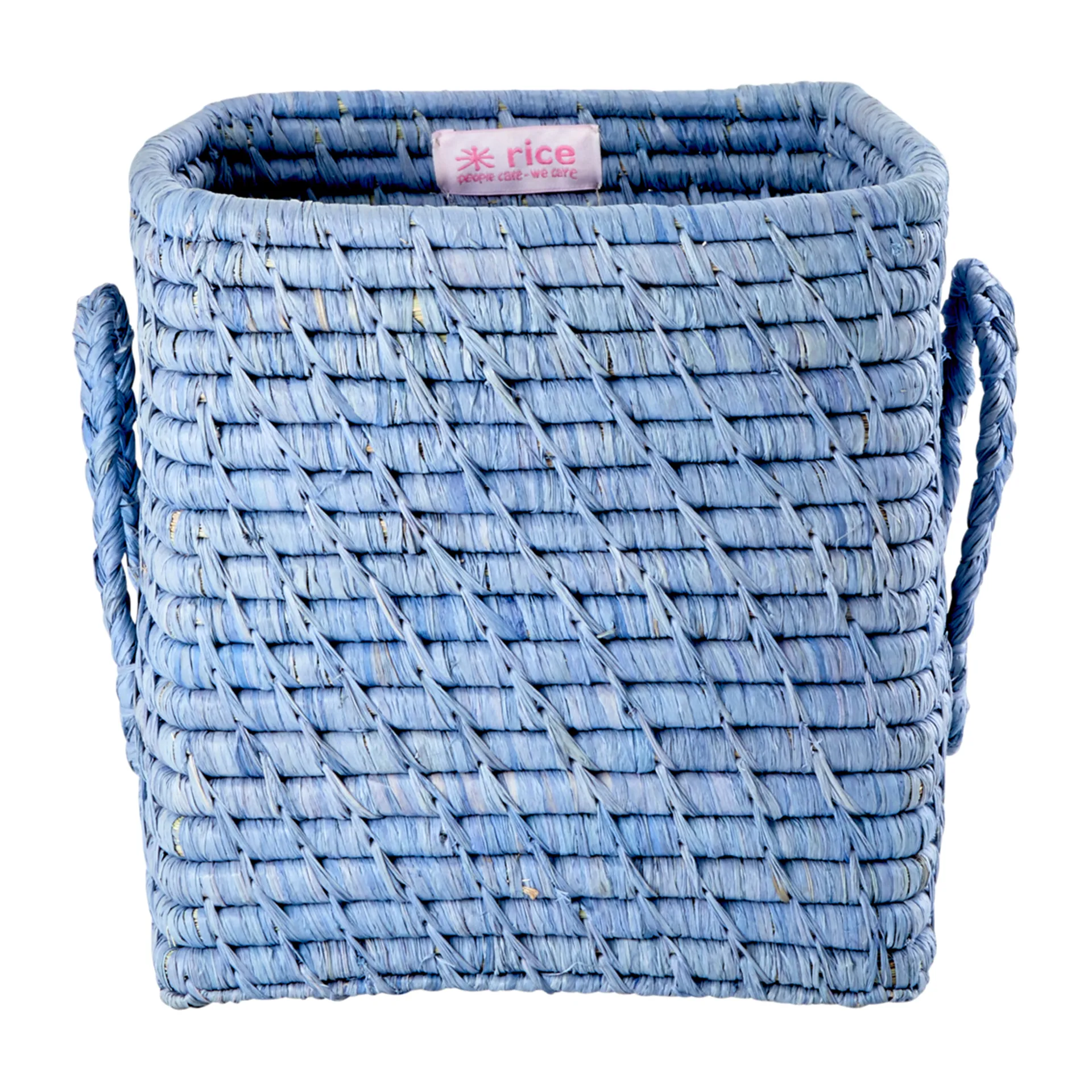 Rice raffia box with handle 20x20 cm, Blue RICE