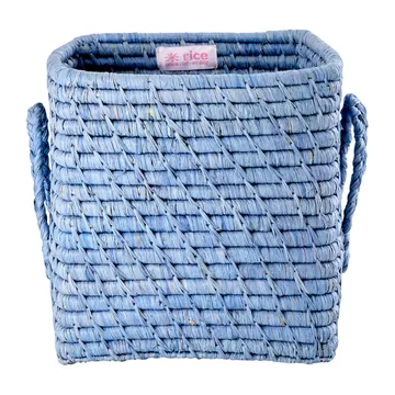 Rice raffia box with handle 20x20 cm - Blue - RICE