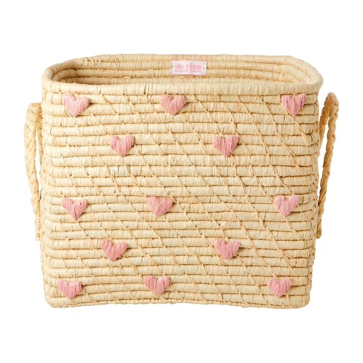 Rice raffia box with handle 30x30 cm - Pink hearts - RICE