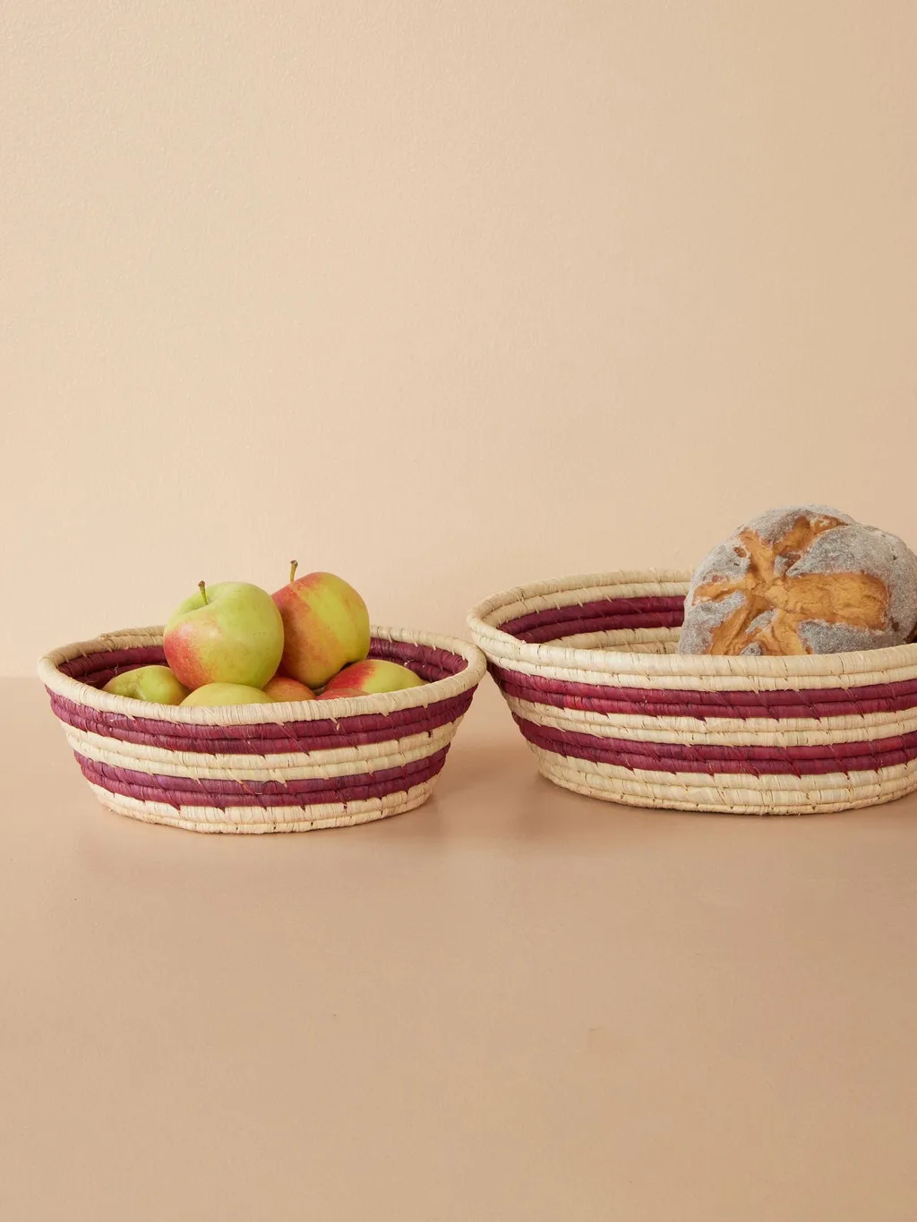 Rice raffia bread basket 2 pieces, Aubergine RICE