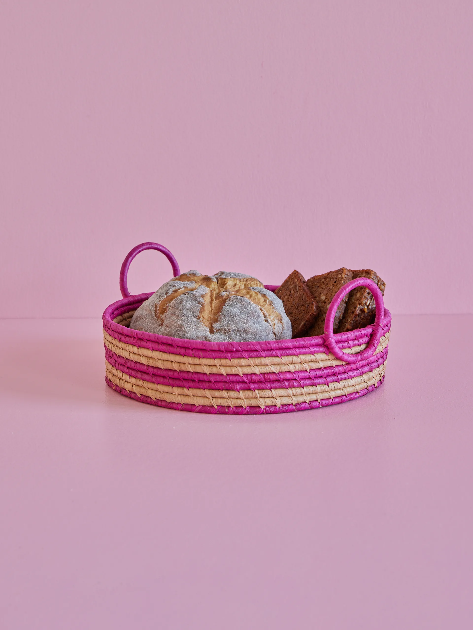 Rice raffia round bread basket, Aubergine RICE