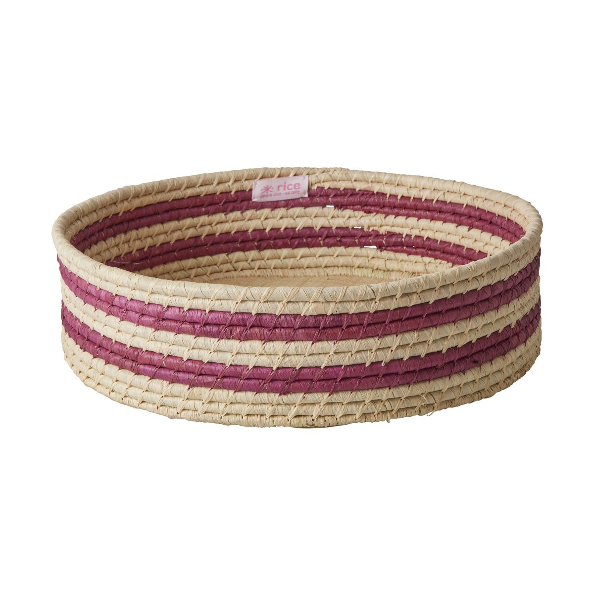 RICE Rice raffia round storage basket large Aubergine