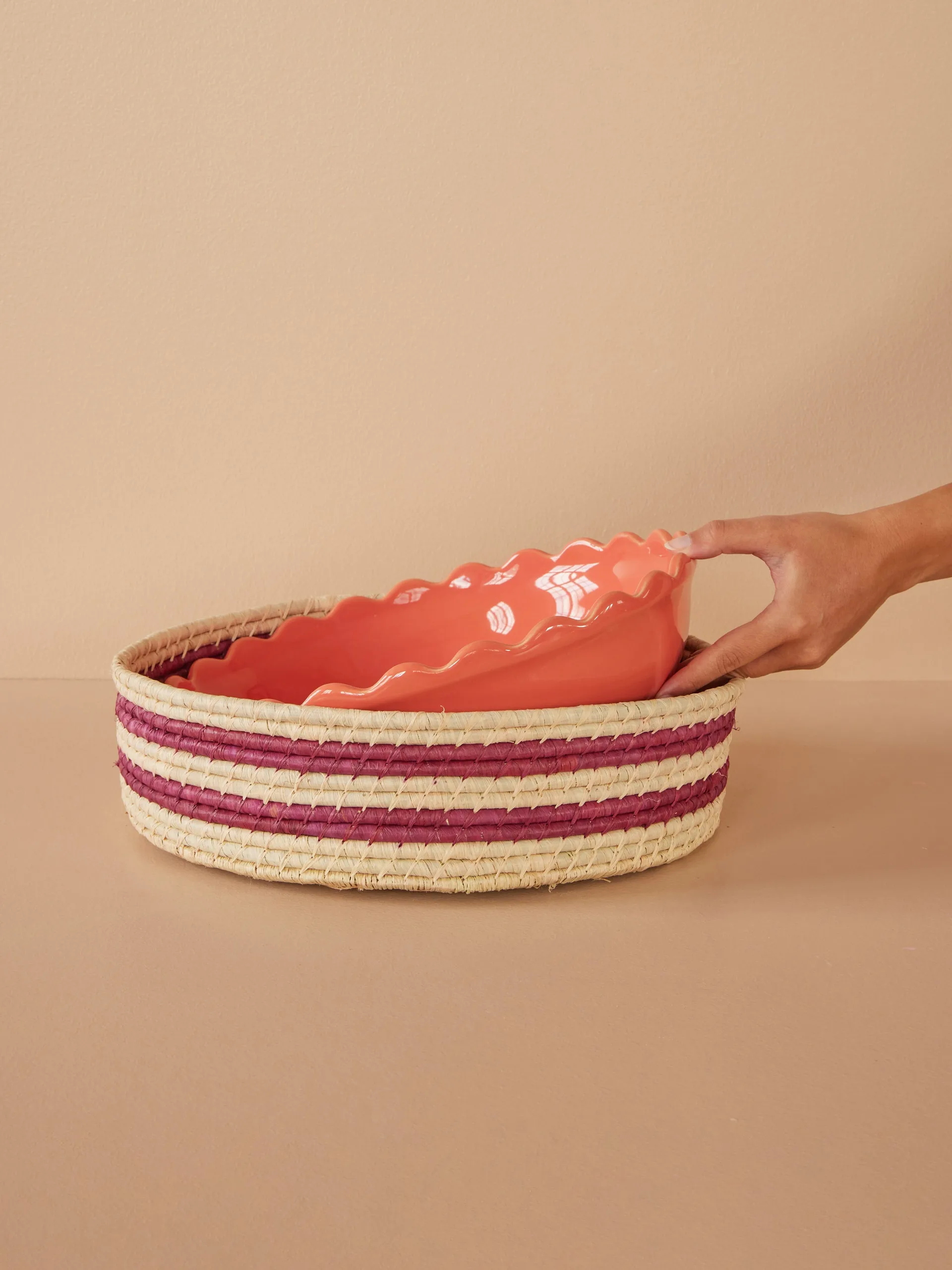 Rice raffia round storage basket large, Aubergine RICE